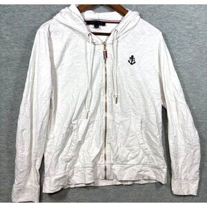 Tommy Hilfiger White Anchor Embroidered Cotton Hoodie Jacket L Nautical